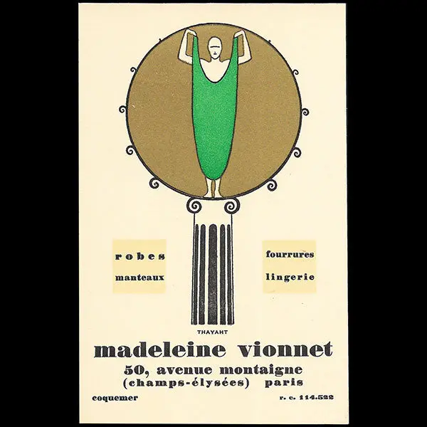 Vionnet - Carte De La Maison, 50 Avenue Montaigne À Paris (Circa 1924) 1