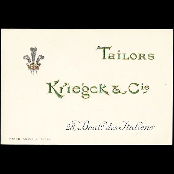 Kriegck Tailors - Carte D'invitation, 28  Boulevard Des Capucines À Paris (Circa 1910) 1