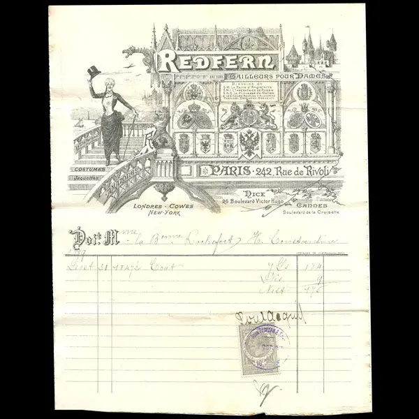 Facture De Redfern And Sons, Tailleur Pour Dames, 242, Rue De Rivoli À Paris (1889) 1
