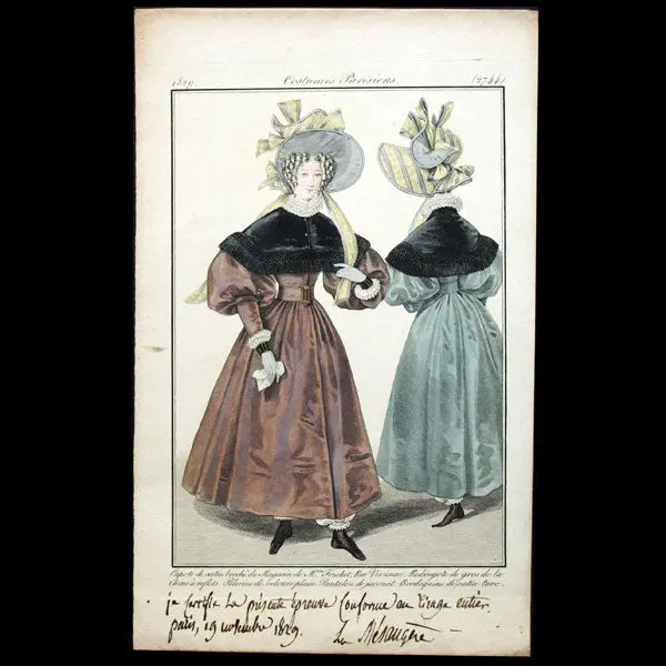 Costume Parisien, Journal Des Dames Et Des Modes, Épreuve De La Planche 2744 Annotée Par La Mésangère (19 Novembre 1829) 1