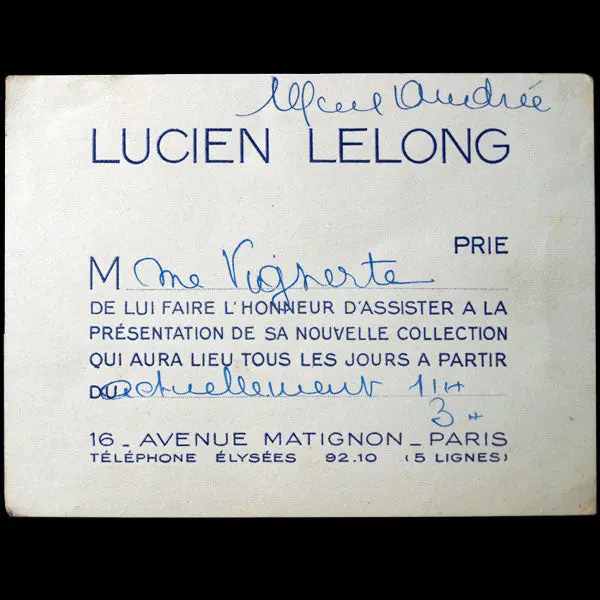 Carton D'invitation De La Maison Lucien Lelong 1