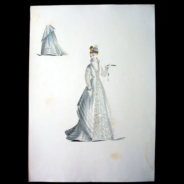 Projets De Robes, Ensemble De 2 Dessins À L'aquarelle D'un Dessinateur En Costumes Et Robes (Circa 1870) 1