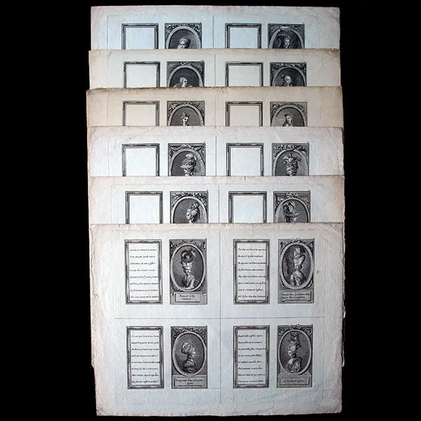 Desnos - Réunion De 6 Planches Du Recueil Des Coiffures Depuis 1589 Jusqu'en 1778, 24 Figures De Coiffures (1777-1779) 1