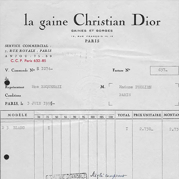 Christian Dior - Facture De La Gaine Christian Dior (1955) 2