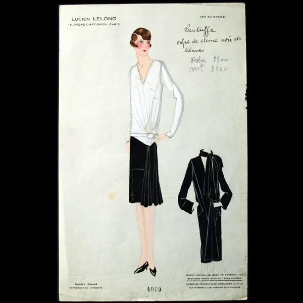 Lucien Lelong - Modèle Tartuffe, Dessin De La Maison (Circa 1925-1930) 1