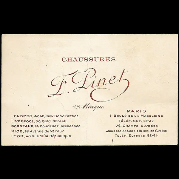François Pinet - Carte De La Maison De Chaussures, 1 Boulevard De La Madeleine À Paris (Circa 1910) 1