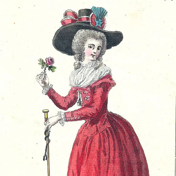 Magasin Des Modes Nouvelles Françaises Et Anglaises, Planche 1, 7Ème Cahier - Redingote De Drap Écarlate (20 Janvier 1787) 2