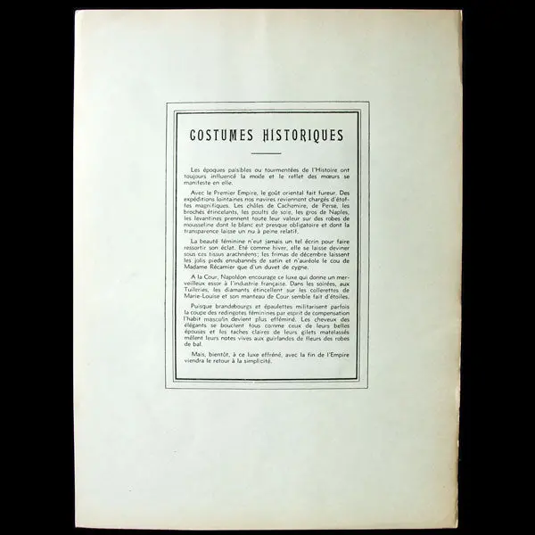 Empire - Histoire Du Costume Français (Circa 1930) 2