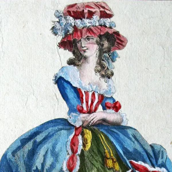 Gallerie Des Modes Et Costumes Français, 1778-1787, Gravure N° Rrr 378, Grande Robe À La Reine, Chapeau À La Miladi Par Saint-Aubin (1787) 2