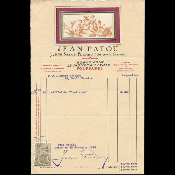 Patou - Facture De La Maison Jean Patou, Robes Pour Le Monde Et La Ville, Fourrures, 1925 1