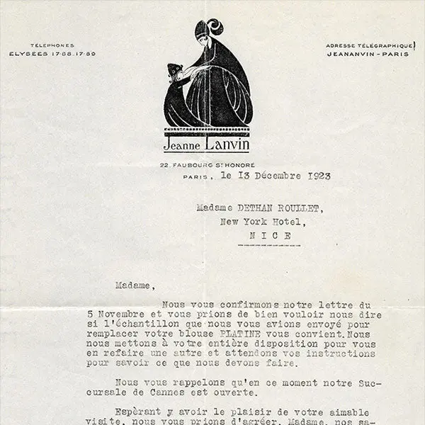 Jeanne Lanvin - Correspondance De La Maison De Couture 22 Faubourg Saint-Honoré (1923) 2
