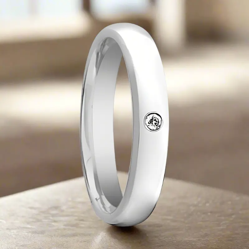 Gale | Womens Tungsten Ring, Diamond Setting, Domed 3