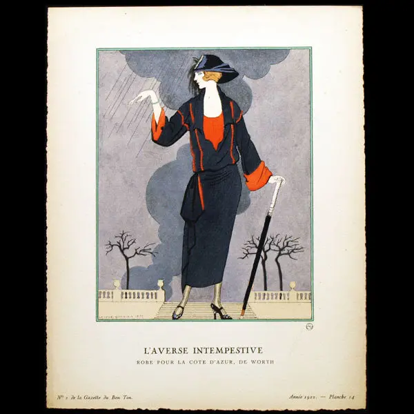 Gazette Du Bon Ton - L'averse Intempestive, Robe Pour La Côte D'azur De Worth, Planche De George Barbier (N°2, 1922) 1