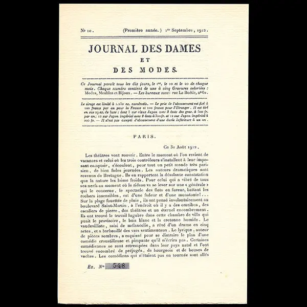 Le Journal Des Dames Et Des Modes, Costumes Parisiens, N10, 1912 2