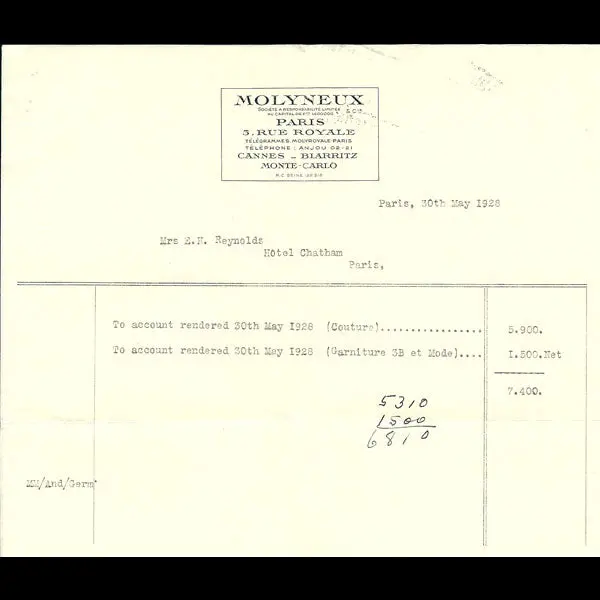 Facture De Molyneux (1928) 2