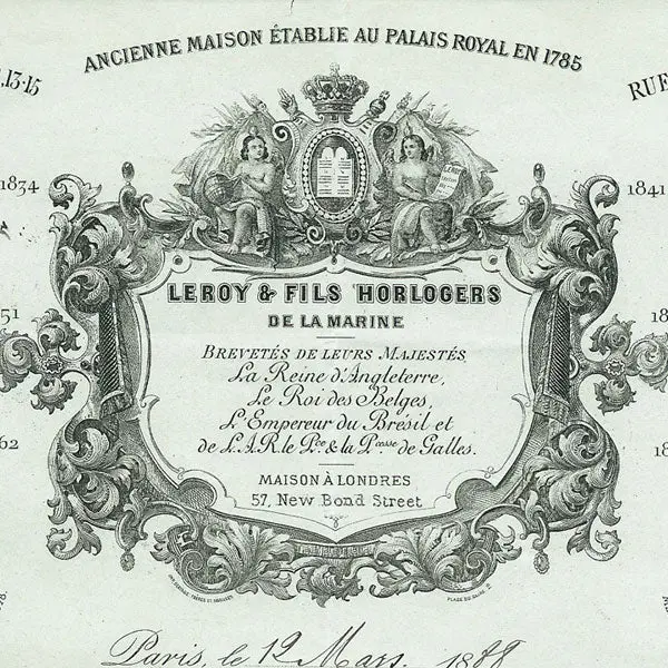 Facture De La Maison Leroy Et Fils, Horlogers De La Marine, Galerie Montpensier Au Palais Royal À Paris (1888) 2
