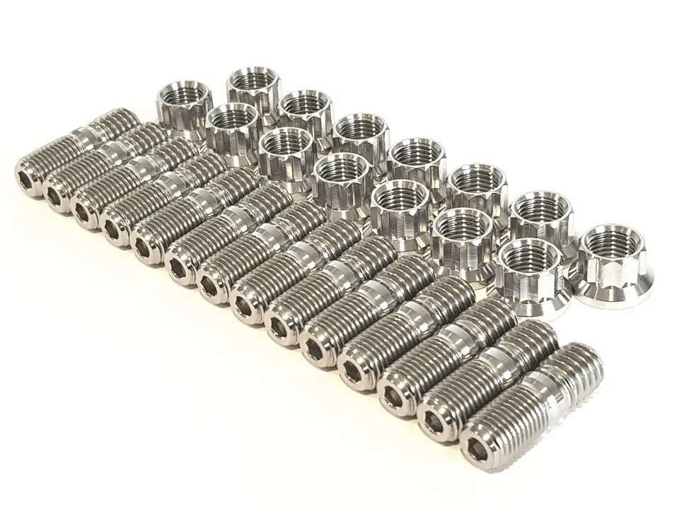 Bk Ti Components Titanium Header Stud Kit 14 Of 3/8 Unc/Unf X 1 1/8 Studs 14 Of 3/8 Unf 12 Point Nuts 1