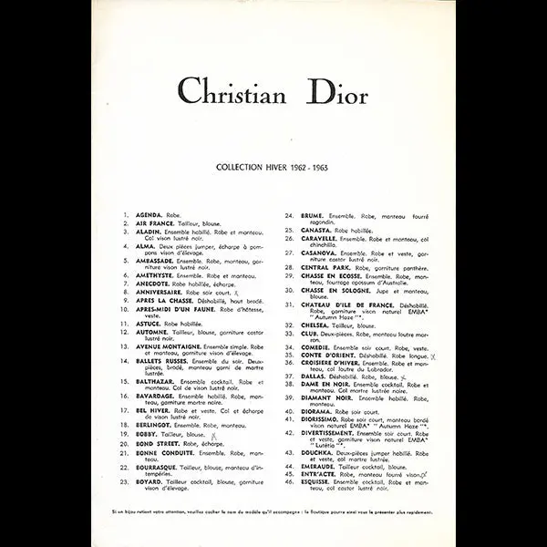 Christian Dior, Collection Hiver 1962-1963 1