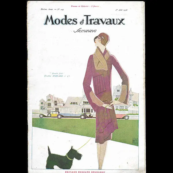 Modes Et Travaux, 1Er Août 1928, Couverture De Loris Riccio D'un Modèle De Bernard & Cie 1