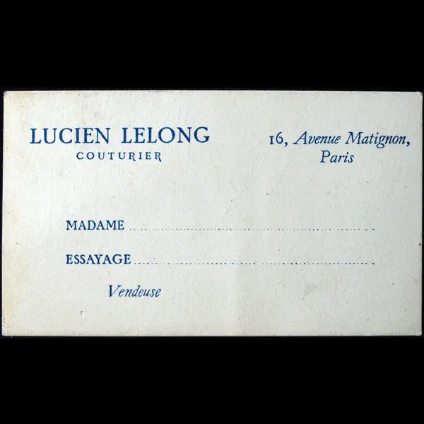 Carte D'essayage De La Maison Lucien Lelong 1