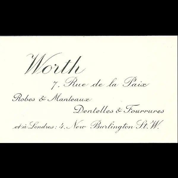 Worth - Carte De La Maison Worth, 7 Rue De La Paix À Paris (Circa 1910S) 1