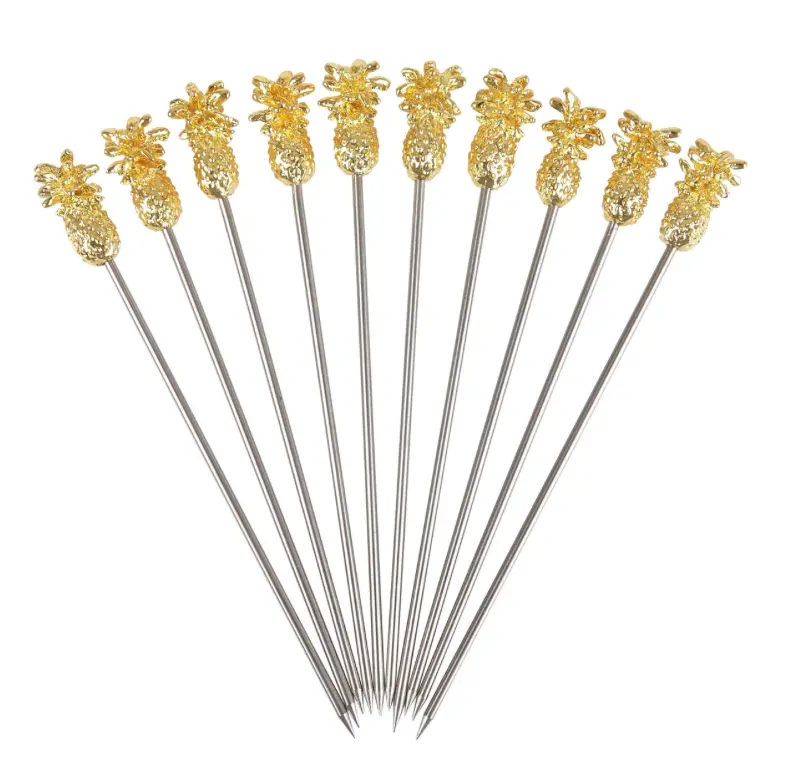 Piques À Cocktail Ananas Dorés - Sachet De 10 1