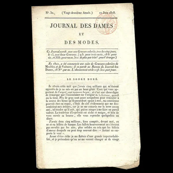 Le Journal Des Dames Et Des Modes, Costumes Parisiens, N°32, 10 Juin 1818 1