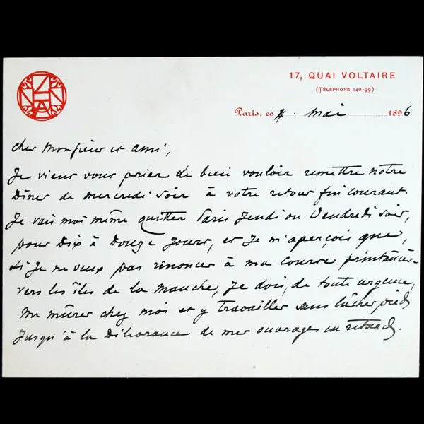 Uzanne - Carte De Correspondance Autographe Signée (Mai 1896) 1