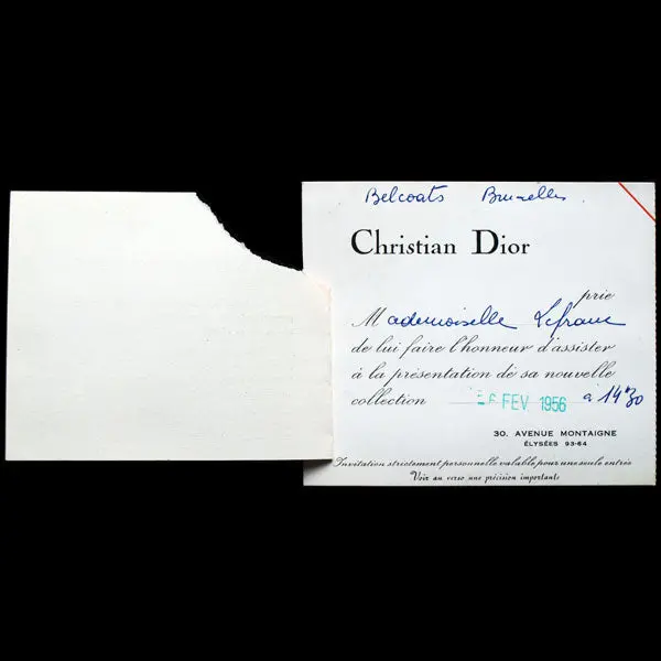Carton D'invitation Au Défilé Christian Dior Du 6 Février 1956 1
