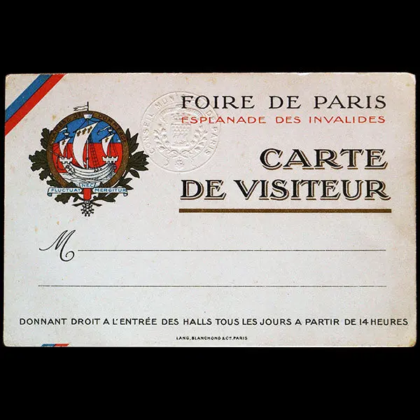 Foire De Paris - Carte Entrée De Visiteur À La Foire De Paris Délivrée Par La Commission Intersyndicale Des Industries Françaises De La Mode (Circa 1920) 1