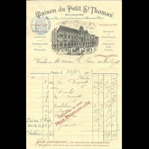 Facture De La Maison Du Petit Saint-Thomas, Rue Du Bac À Paris (1902) 1