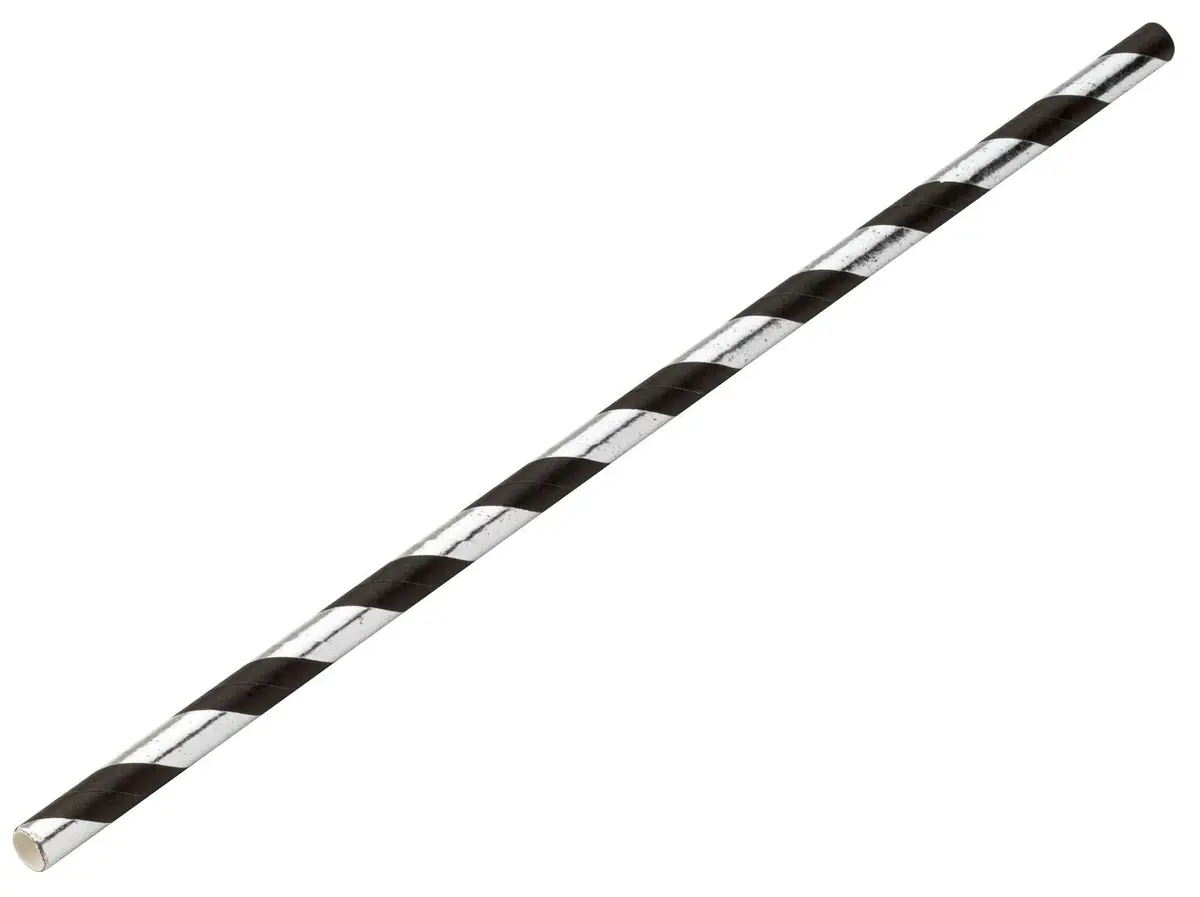 Pailles En Papier Noires Et Argent - 6 X 200 Mm - Boîte De 250 1