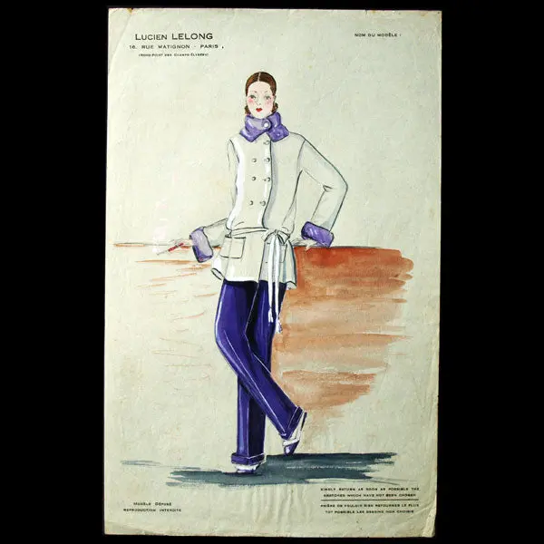 Dessin De La Maison Lucien Lelong, Tailleur Pantalon (Circa 1925) 1