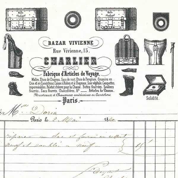 Facture De La Maison Charlier, Bazar Vivienne, Fabrique D'articles De Voyage, 15 Rue Vivienne À Paris (1860) 2