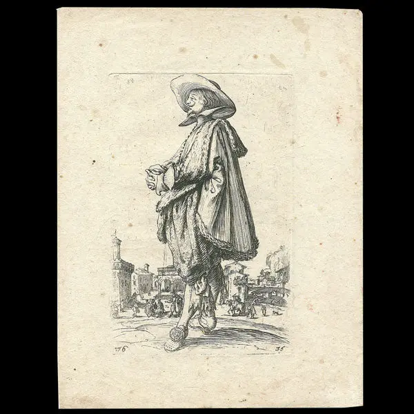Jacques Callot - Le Gentilhomme Aux Mains Jointes, Figure Masculine De La Noblesse Lorraine, Copie Inversée Du Xviième Siècle 1