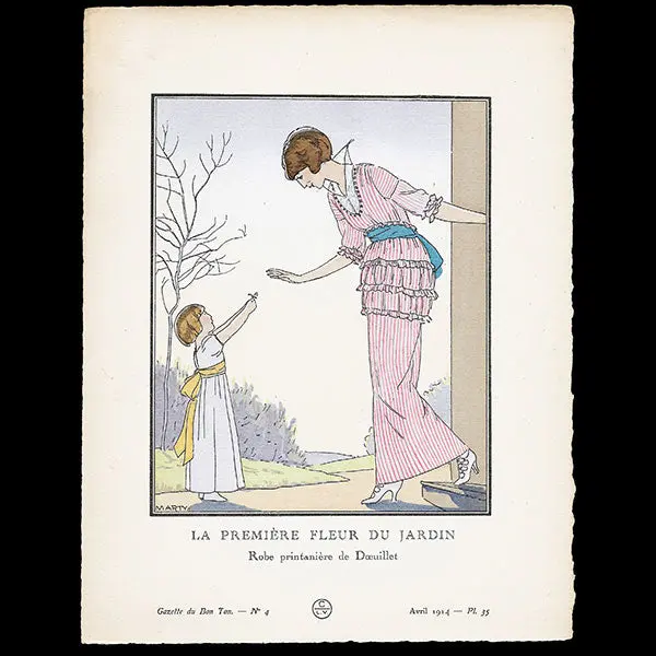 Gazette Du Bon Ton - La Première Fleur Du Jardin, Robe Printanière De Doeuillet, Planche De Marty (N°4, 1914) 1