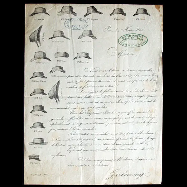 Lettre De La Maison De Chapeaux Garbominy, 21 Rue Du Caire Ancien À Paris (1864) 1