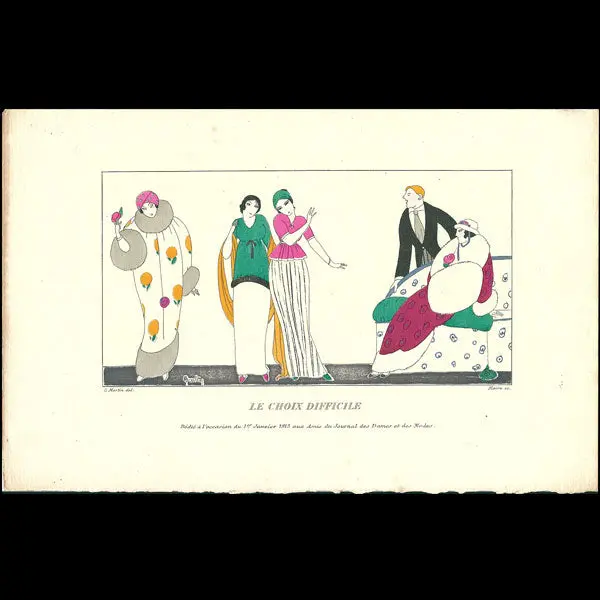 Le Choix Difficile, Planche De Charles Martin Pour Le Journal Des Dames Et Des Modes, Costumes Parisiens (1913) 1