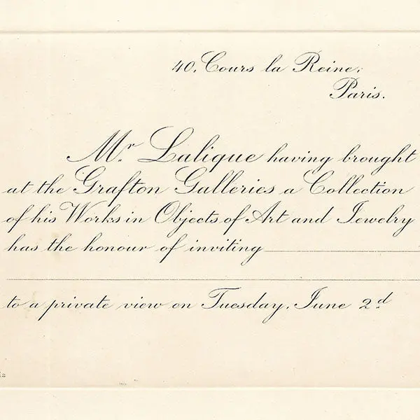 Lalique - Carte D'invitation À L'exposition Des Oeuvres De René Lalique À La Grafton Galleries De Londres (1903) 2
