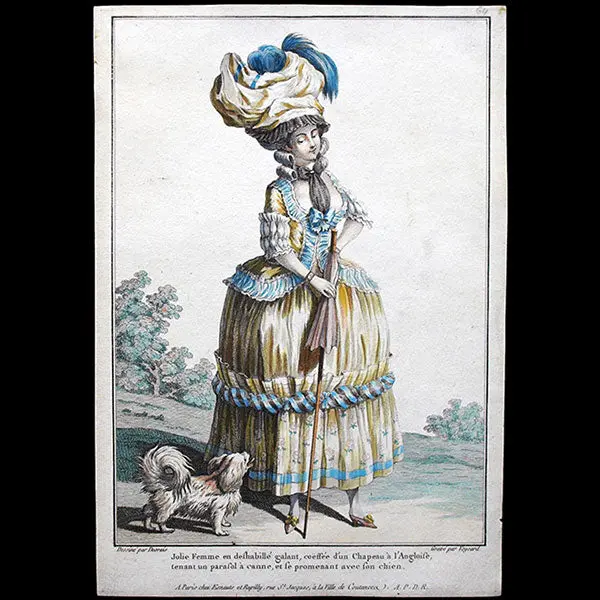 Gallerie Des Modes Et Costumes Français, 1778-1787, Gravure N° L 64, Jolie Femme En Déshabillé Galant Par Desrais (1778) 2