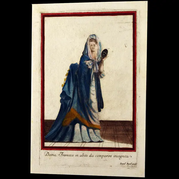 Dama Francese In Abito Da Comparire Incognita, Gravure Italienne De Domenico Bonavera D'après Jean-Baptiste Bonnart (Circa 1680) 1