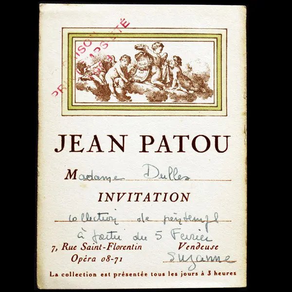 Patou - Carton D'invitation Pour La Collection Printemps-Eté 1953 1