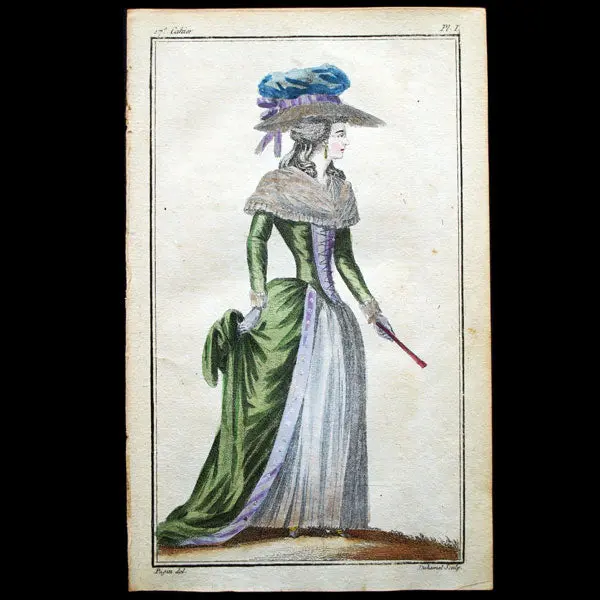 Cabinet Des Modes, Planche I, 17Ème Cahier - Robe Verte À Parements Violets (15 Juillet 1786) 1