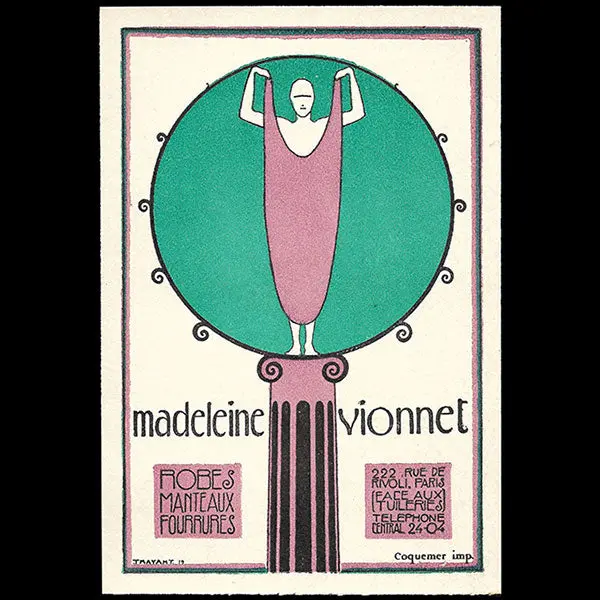 Vionnet - Carte De La Maison, 222 Rue De Rivoli À Paris (Circa 1919) 1