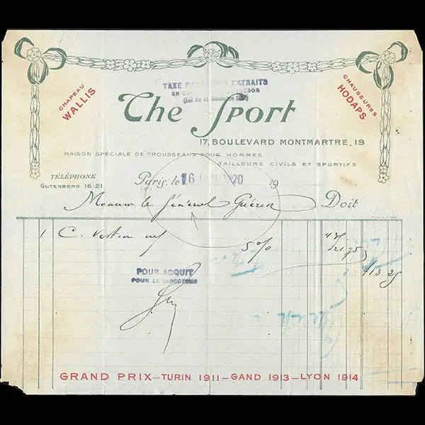 The Sport - Facture Du Tailleur Pour Hommes, 17 Boulevard Montmartre À Paris (1920) 1