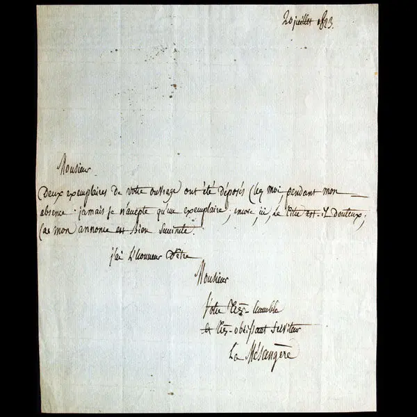 Lettre Autographe Signée De Pierre De La Mésangère, Le Fondateur Du Journal Des Dames Et Des Modes (1823) 1