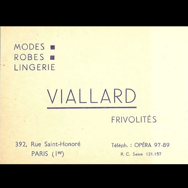 Carte De Visite De La Maison Viallard Frivolités, 392 Rue Saint-Honoré À Paris (Circa 1935) 1