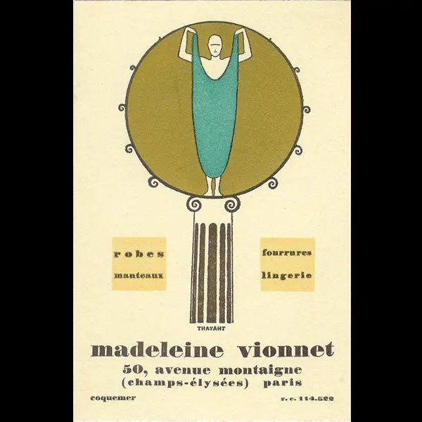Vionnet - Carte De La Maison, 50 Avenue Montaigne À Paris (Circa 1924) 1