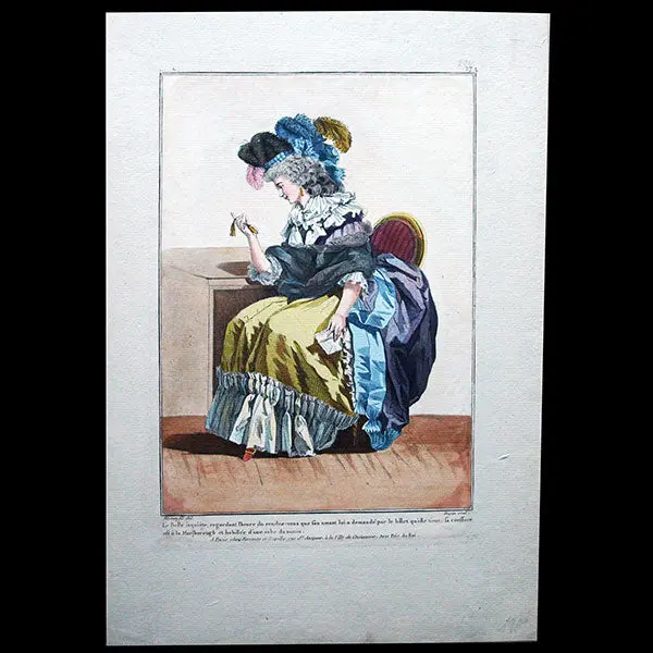 Gallerie Des Modes Et Costumes Français, 1778-1787, Gravure N° Zz 274, Belle Inquiète Par Watteau (1784) 1
