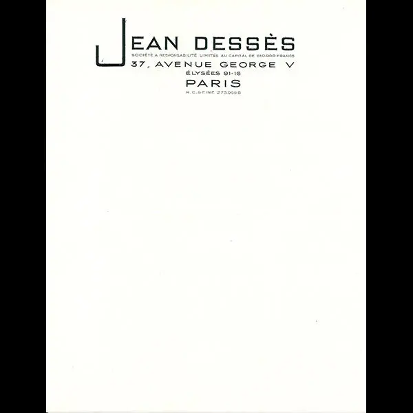 Jean Desses - Papier À En-Tête De La Maison De Couture, 37 Avenue George V À Paris (1941) 1